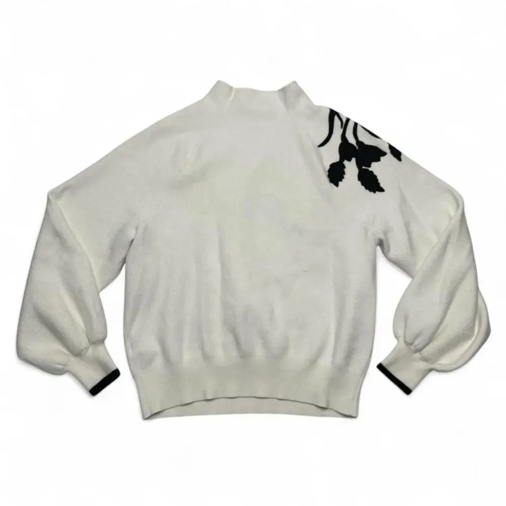 Anthropologie Applique Mock White/Black Embroidered Floral Sweater Top Size XS - Picture 7 of 7